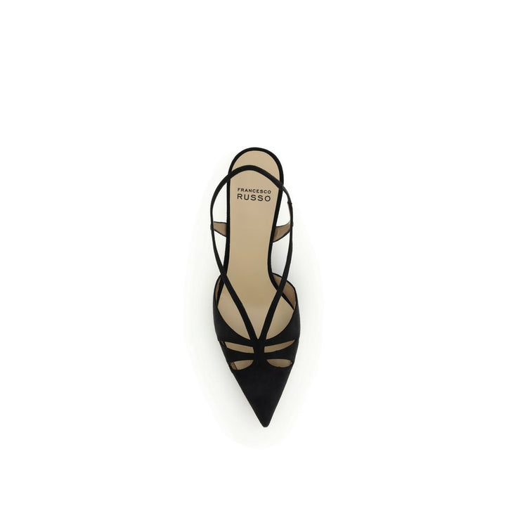 Francesco Russo Black Calf Leather Bos Taurus Mid Heel Pumps