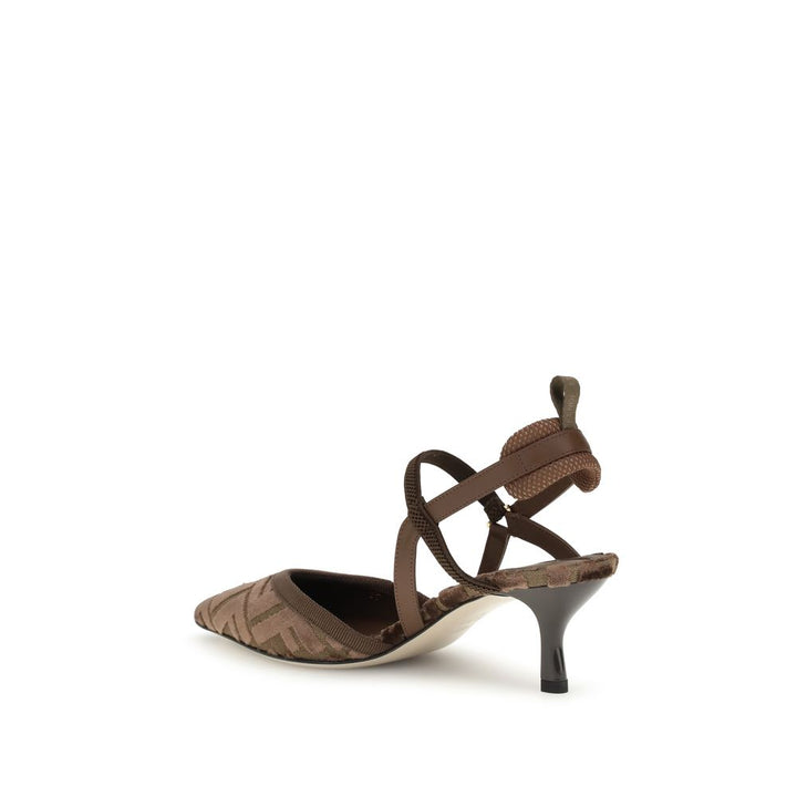 Fendi Brown Fabric Mid Heel Pumps