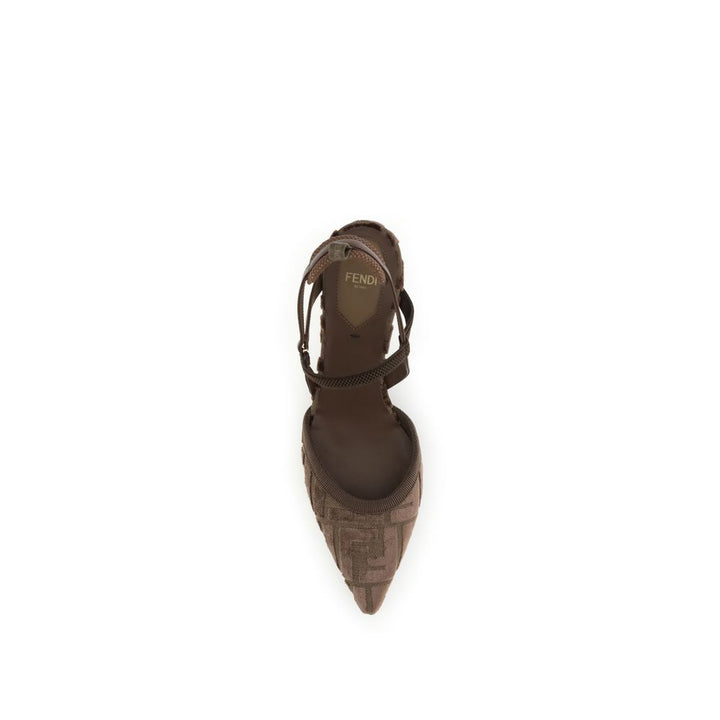 Fendi Brown Fabric Mid Heel Pumps