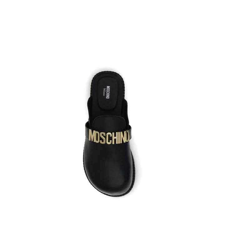 Moschino Black Calf Leather Bos Taurus Mules
