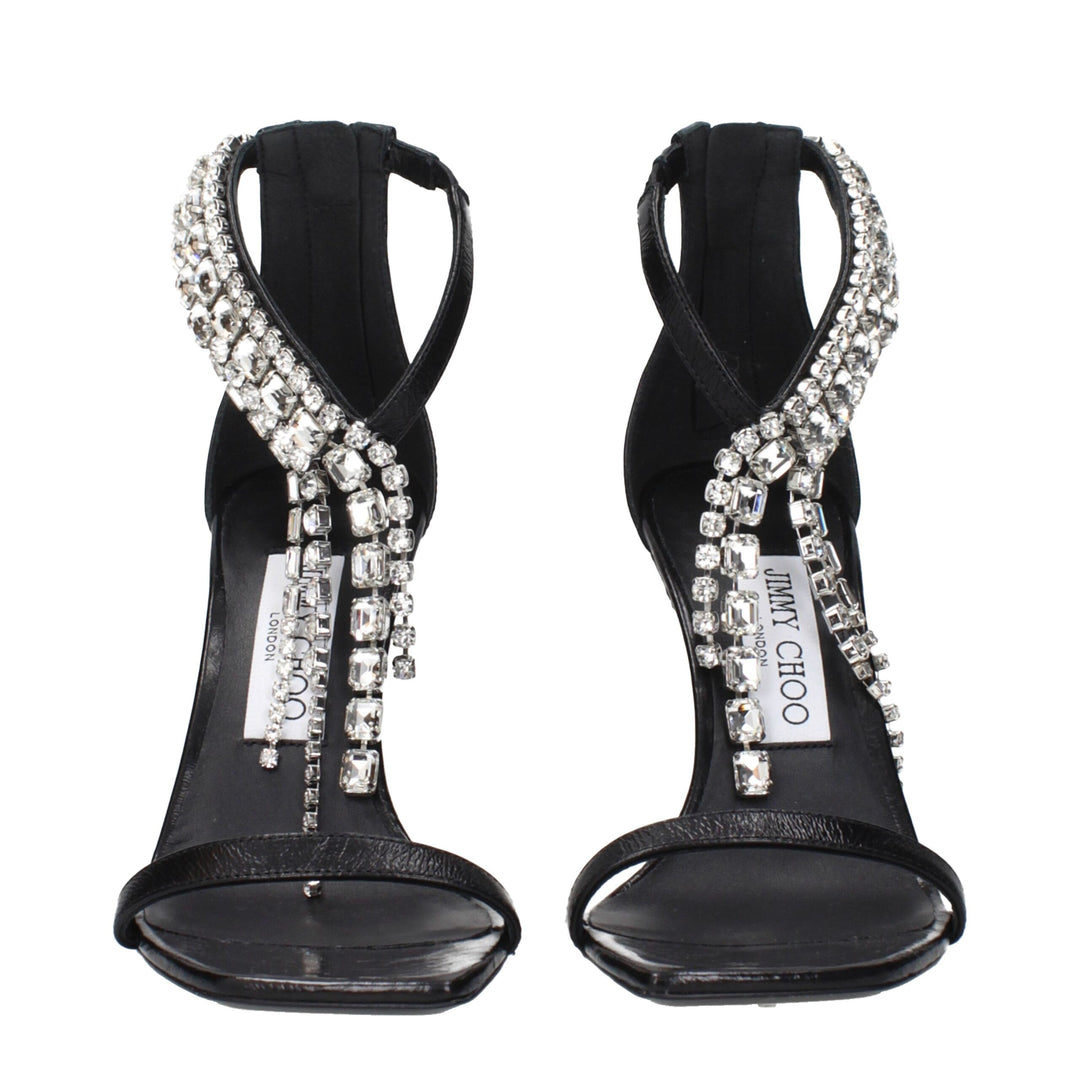Jimmy Choo Black Leather Stiletto Heel Sandals