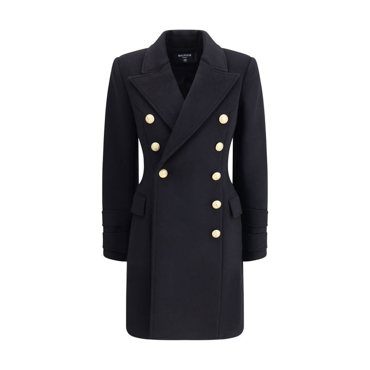 Balmain Black Fleece Wool Coat