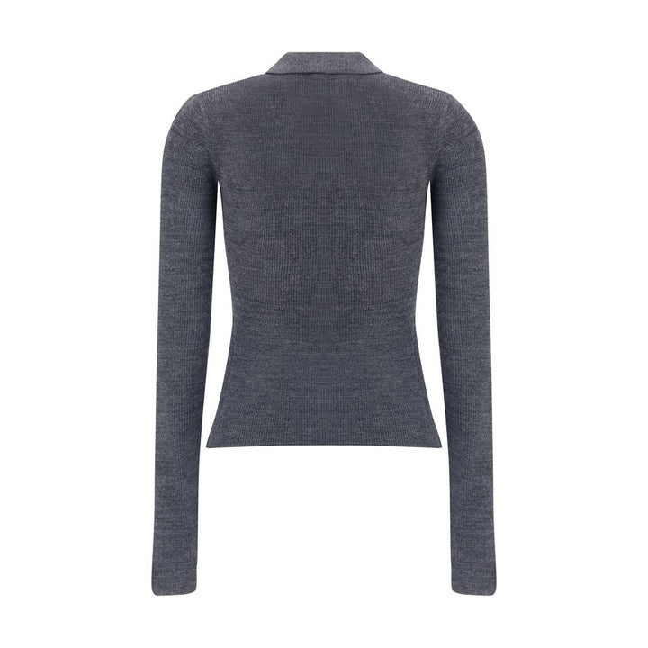 Ganni Gray Merino Wool Polo Shirt