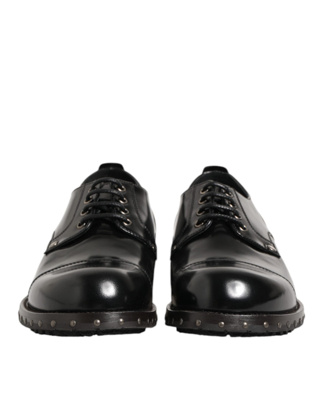 Dolce & Gabbana Black Leather Studded Men Formal Derby Shoes