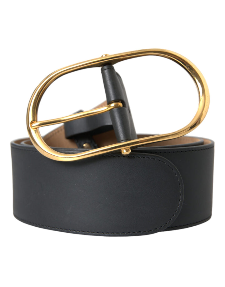 Dolce & Gabbana Black Leather Classic Metal Oval Buckle Belt