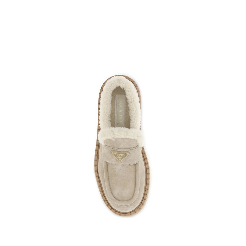 Prada Beige Calf Leather Bos Taurus Platform Loafers