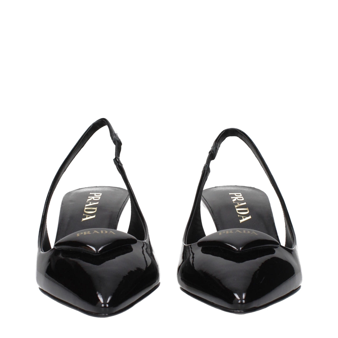 Prada Black Leather Mid Heel Pumps