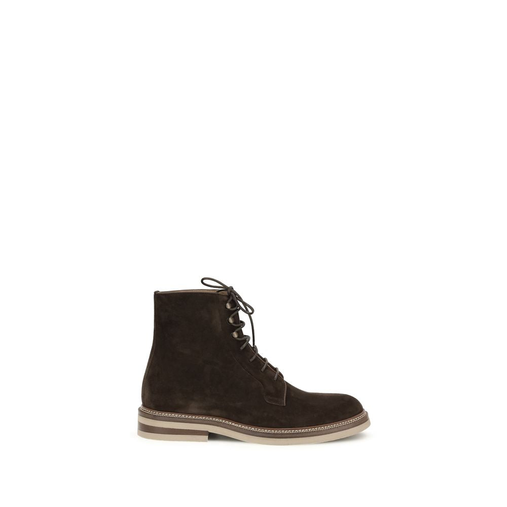 Brunello Cucinelli Brown Calf Leather Bos Taurus Lace-Up Boots