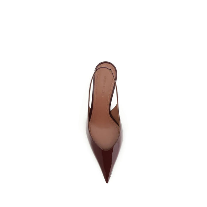 Amina Muaddi Bordeaux Calf Leather Bos Taurus Mid Heel Pumps