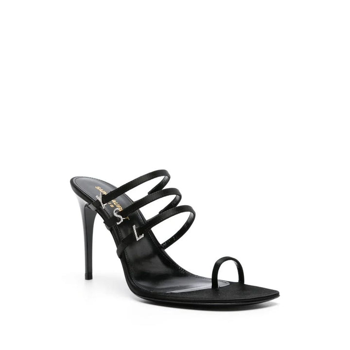 Saint Laurent Black Silk Stiletto Heel Sandals