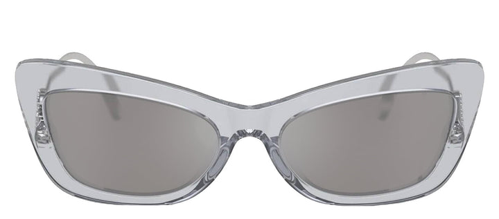 DOLCE & GABBANA DG 4467B 32916G Cat Eye Transparent Grey Acetate Sunglasses with Light Grey Mirror Silver Lens