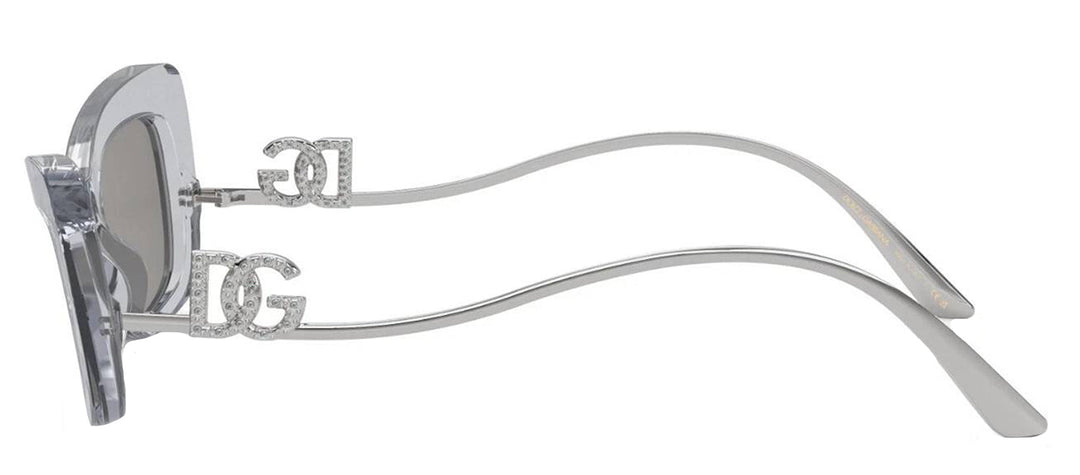 DOLCE & GABBANA DG 4467B 32916G Cat Eye Transparent Grey Acetate Sunglasses with Light Grey Mirror Silver Lens