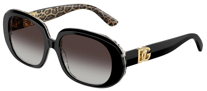 DOLCE & GABBANA DG 4476 32998G Oval Top Black On Leo Brown Acetate Sunglasses with Grey Gradient Lens