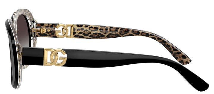 DOLCE & GABBANA DG 4476 32998G Oval Top Black On Leo Brown Acetate Sunglasses with Grey Gradient Lens