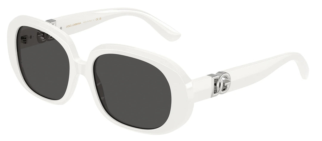 DOLCE & GABBANA DG 4476 331287 Oval White Acetate Sunglasses with Dark Grey Lens