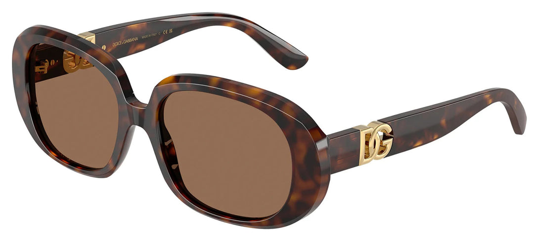 DOLCE & GABBANA DG 4476 502/73 Oval Havana Acetate Sunglasses with Dark Brown Lens