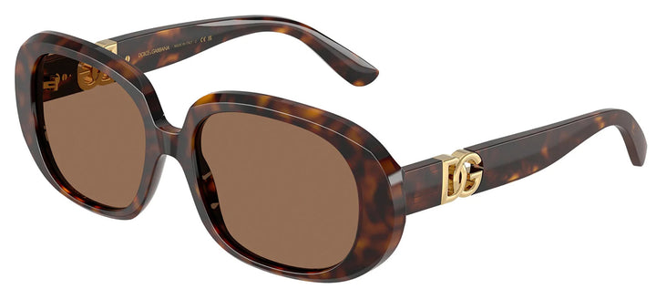 DOLCE & GABBANA DG 4476 502/73 Oval Havana Acetate Sunglasses with Dark Brown Lens