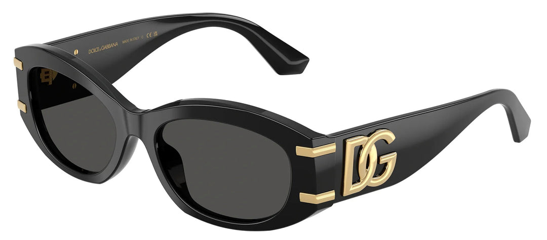 DOLCE & GABBANA DG 4502 501/87 Oval Black Acetate Sunglasses with Dark Grey Lens