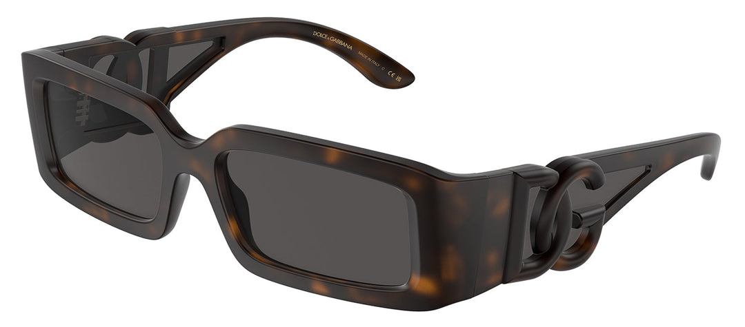 DOLCE & GABBANA DG 6197 193587 Rectangle Rubberized Havana Nylon Sunglasses with Dark Grey Lens