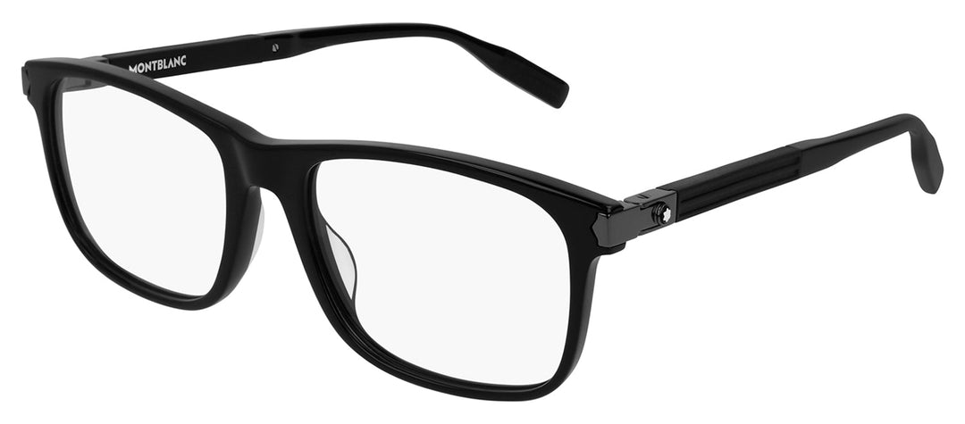 Mont Blanc MB 0035O 005 Rectangle Plastic Black Eyeglasses with Logo Stamped Demo Lenses