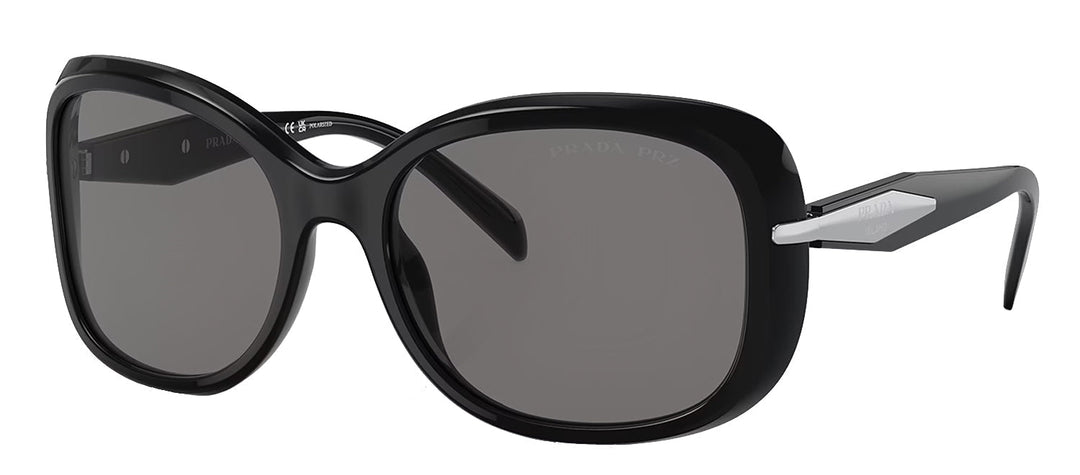 Prada PR 04ZS 1AB5Z1 Butterfly Plastic Black Sunglasses with Dark Grey Polarized Lens