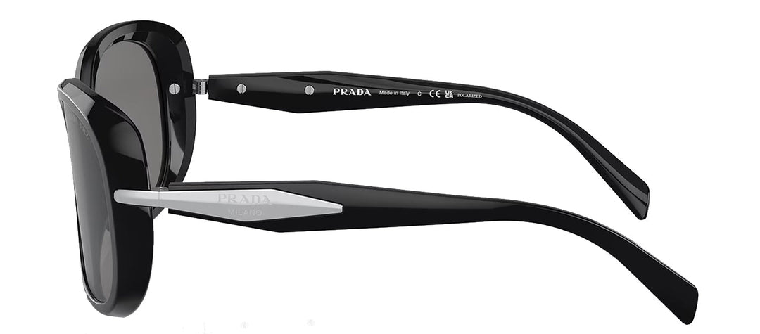 Prada PR 04ZS 1AB5Z1 Butterfly Plastic Black Sunglasses with Dark Grey Polarized Lens