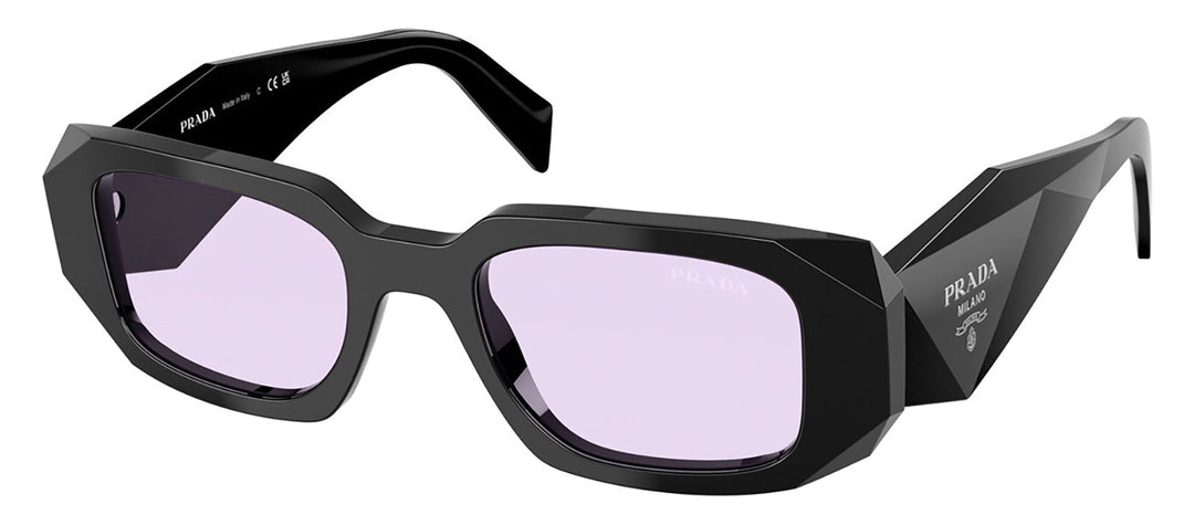 Prada PR 17WSF 16K40J Rectangle Plastic Black Sunglasses with Purple Lens