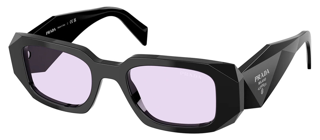 Prada PR 17WS 16K40J Rectangle Plastic Black Sunglasses with Purple Lens