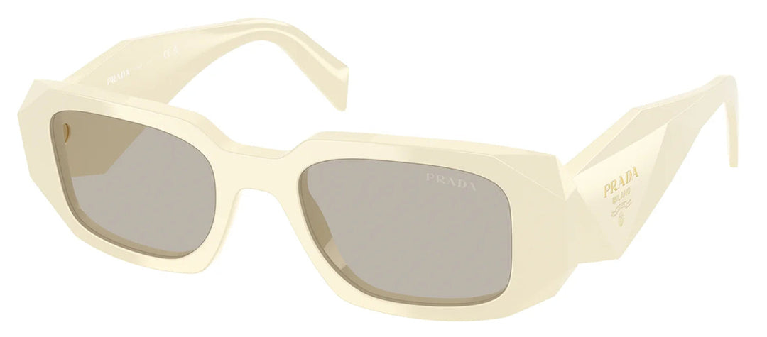 Prada PR 17WS 21D5J2 Rectangle Plastic Ivory Sunglasses with Brown Lens