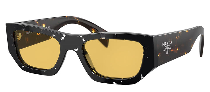 Prada PR A01S 15O10C Pillow Acetate Brown Sunglasses with Yellow Lens