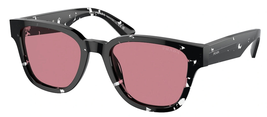 Prada PR A04S 15O70C Square Acetate Black Sunglasses with Red Crystal Polarized Lens