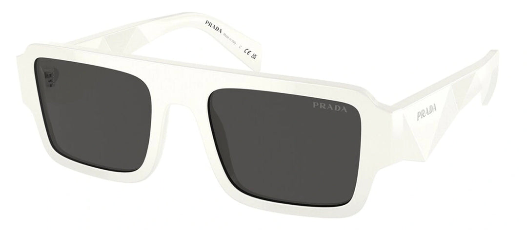 Prada PR A05S 17K08Z Rectangle Acetate White Sunglasses with Grey Lens