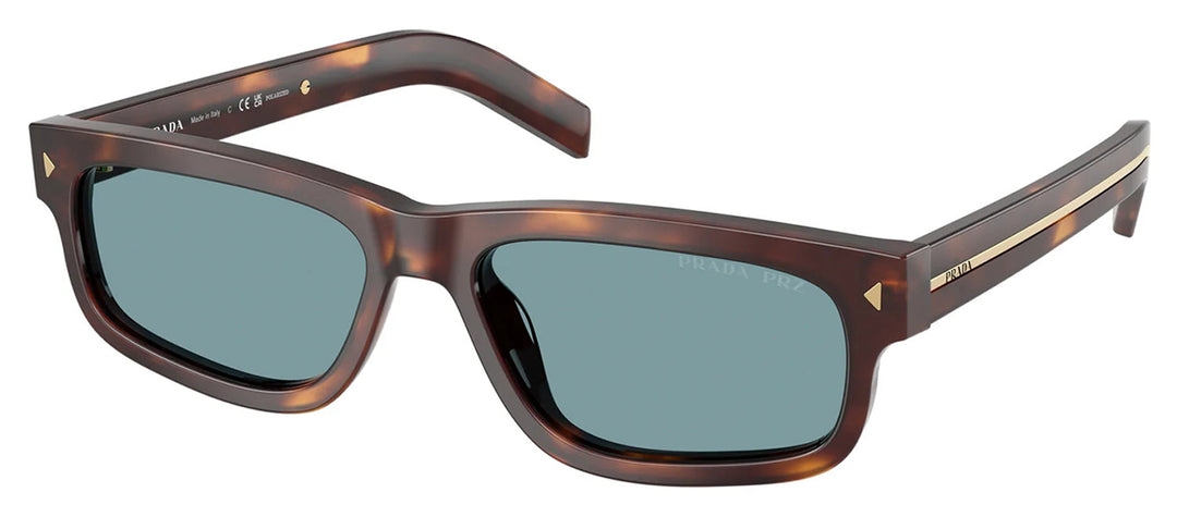 Prada PR B11S 15W04D Rectangle Plastic Tortoise Sunglasses with Green Polarized Lens
