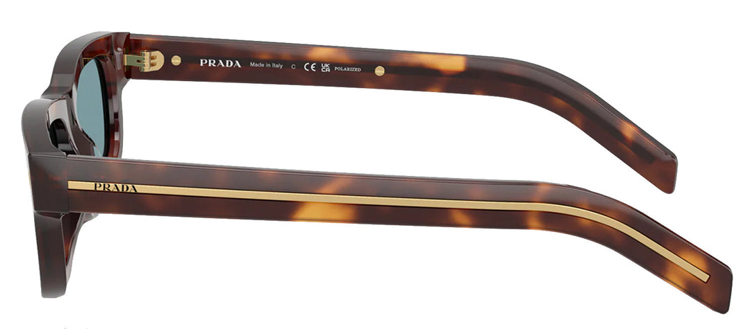 Prada PR B11S 15W04D Rectangle Plastic Tortoise Sunglasses with Green Polarized Lens