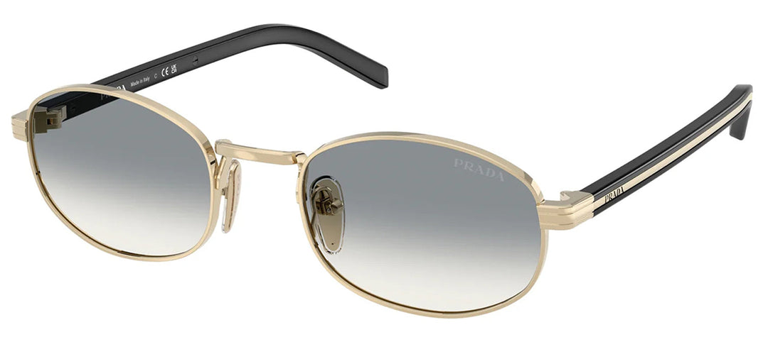 Prada PR B53S ZVN02C Oval Metal Gold Sunglasses with Grey Gradient Lens