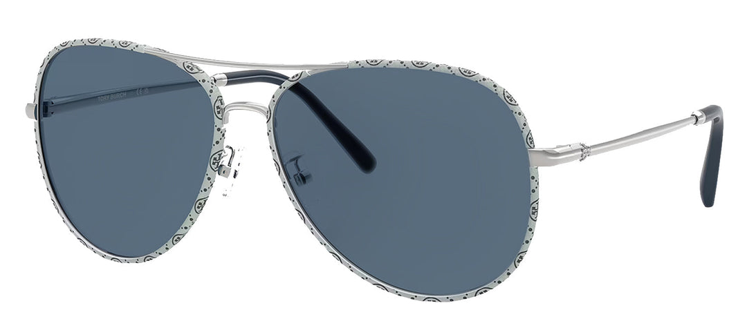 Tory Burch TY 6114 32744L Pilot Metal Silver Sunglasses with Blue Lens