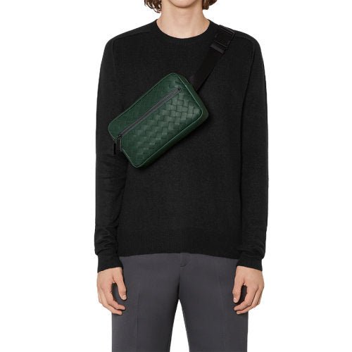 Bottega Venetabelt Bags - Bottega Veneta Pine Green Braided Calfskin Zipper Chest - Waist Bag - 601062VCPQ2_3168 - Ask Me Wear