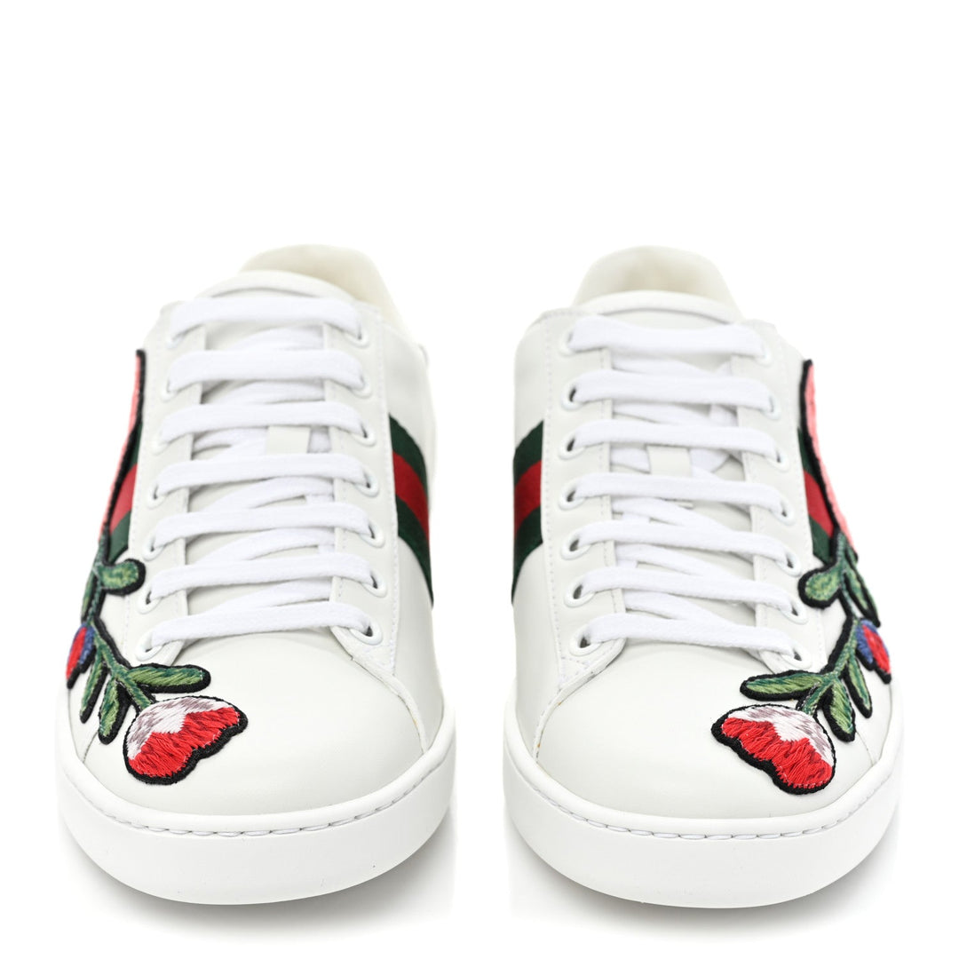 GucciShoes - Gucci Calfskin Web Floral Embroidered Womens Ace Sneakers - 431917A38G09064 - Ask Me Wear
