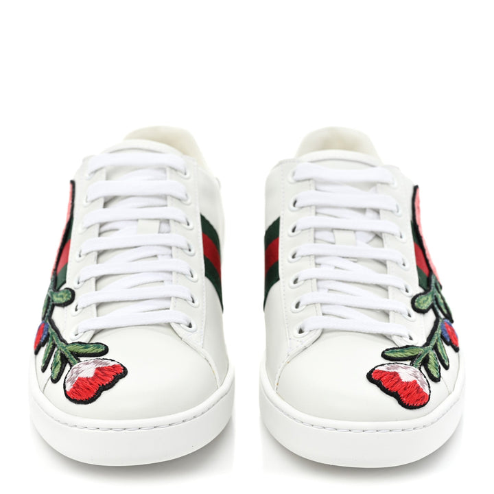 GucciShoes - Gucci Calfskin Web Floral Embroidered Womens Ace Sneakers - 431917A38G09064 - Ask Me Wear