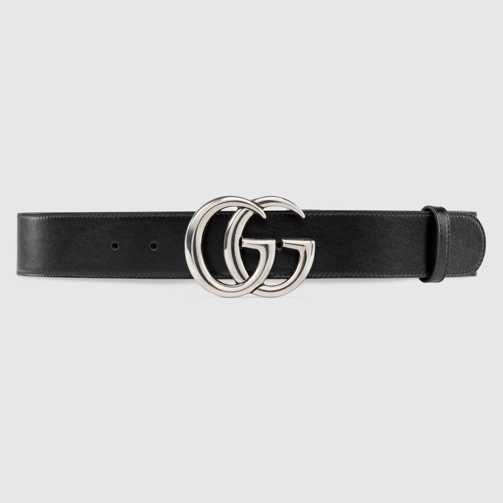 GucciBelt - GUCCI Leather belt with double G buckle - 397660 AP00T 1000 Nickel - Ask Me Wear
