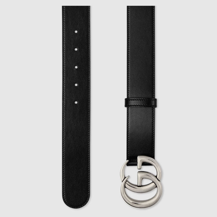GucciBelt - GUCCI Leather belt with double G buckle - 397660 AP00T 1000 Nickel - Ask Me Wear