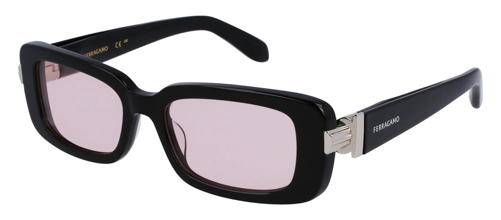 Salvatore FerragamoSunglasses - Salvatore Ferragamo SF 1105S 005 Rectangular Plastic Black Sunglasses with Pink Lens - SF_1105S_005_52mm - Ask Me Wear