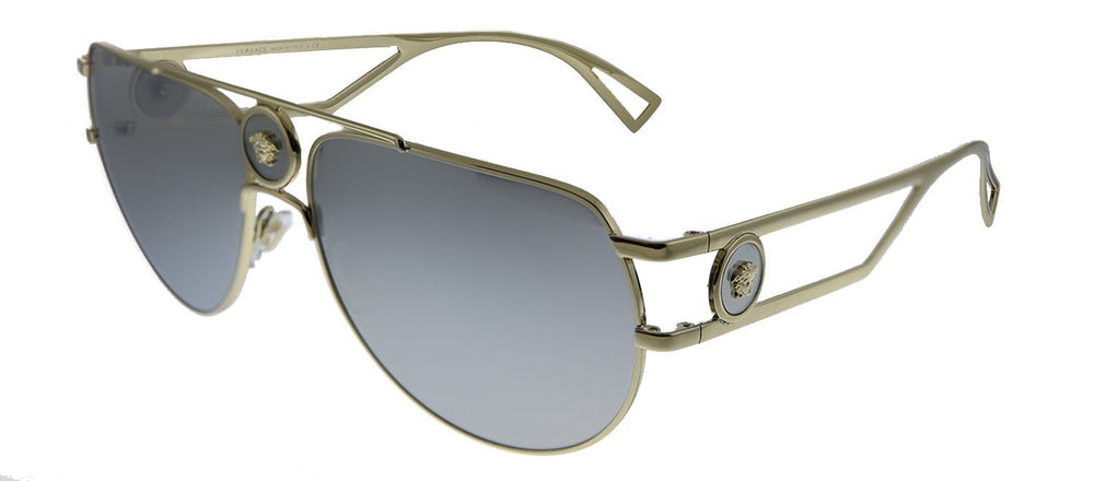 VersaceSunglasses - Versace VE 2225 12526G Aviator Metal Pale Gold Sunglasses with Silver Mirror Lens - VE_2225_12526G - Ask Me Wear