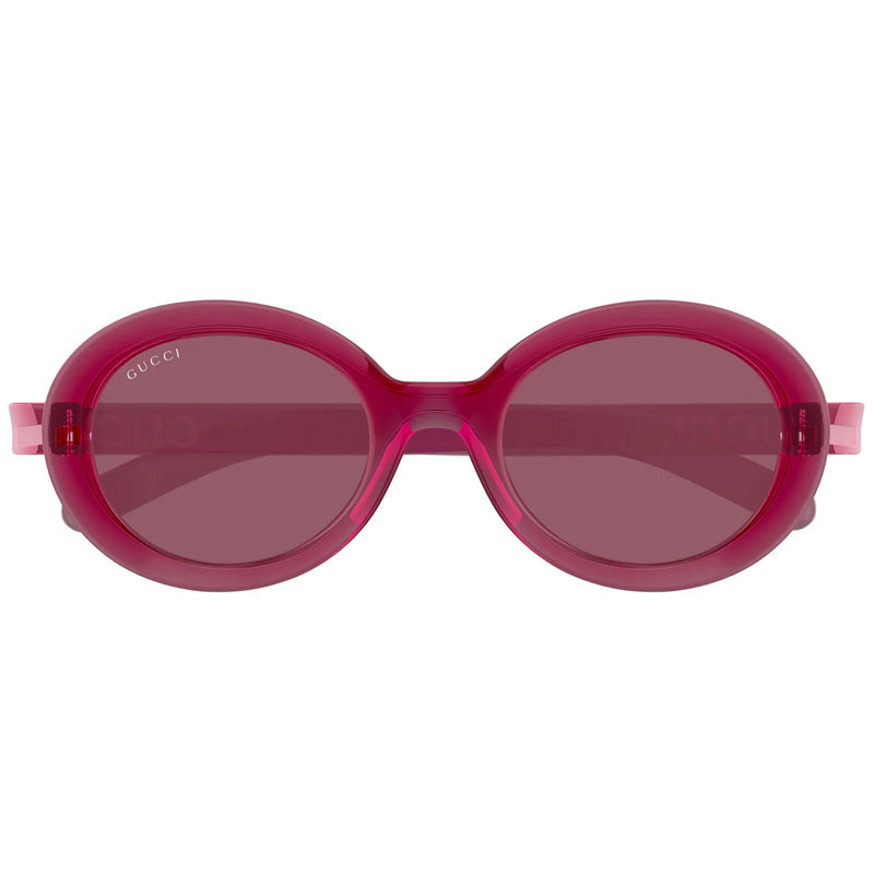 Gucci Sunglasses Round Full Rim, Shiny Transparent Dark Cyclamen Frame and Burgundy Lens GG1722SA004