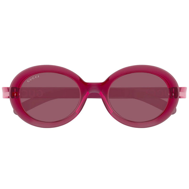 Gucci Sunglasses Round Full Rim, Shiny Transparent Dark Cyclamen Frame and Burgundy Lens GG1722SA004