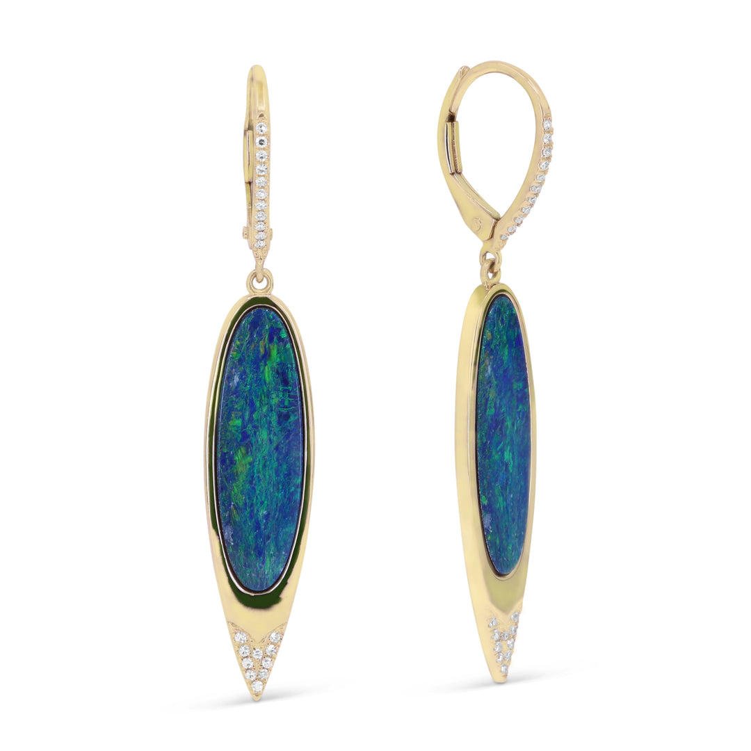 Earrings - 0.00ct Boulder Opal Drop/Dangle Earrings in 14K Yellow Gold - E1740OPY - Ask Me Wear