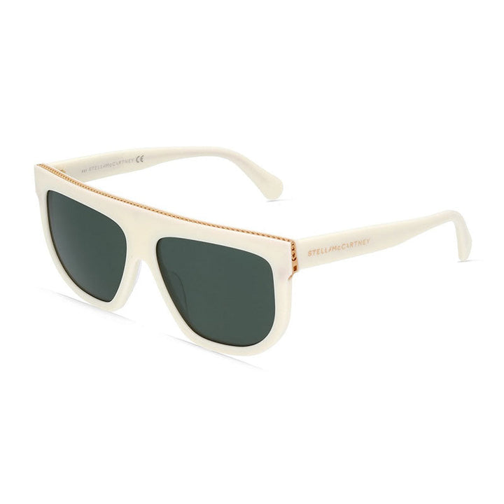 Stella McCartney Sunglasses Aviator Full Rim, Ivory with Silver Chain Frame and Green Lens SC40030I-Y25N