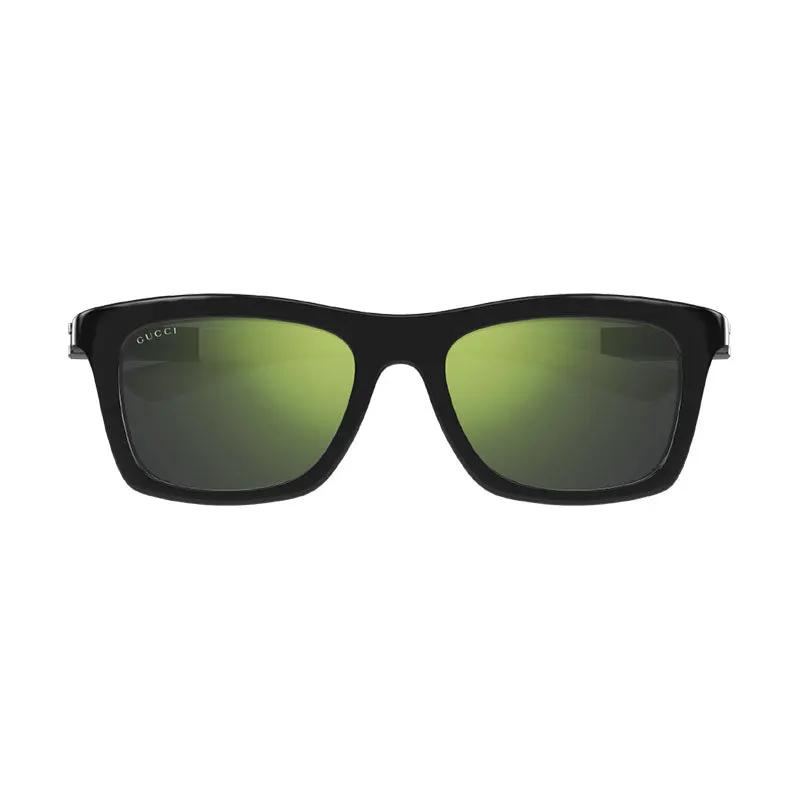 Gucci Sunglasses Rectangle Full Rim, Black/White Frame and Green Mirror Lens GG1735S002