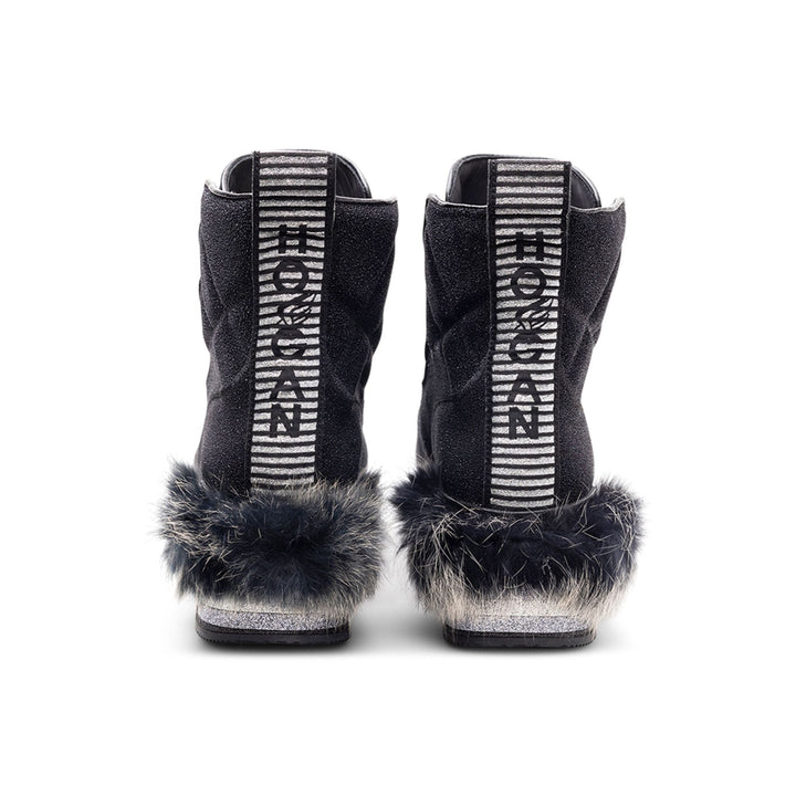 Hogan Fur-Trimmed Platform Boots in BLACK