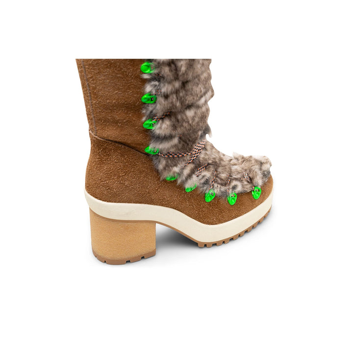 Hogan Fur-Trimmed Lace-Up Knee-High Boots in BROWN
